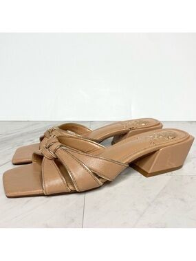 Vince Camuto Selaries Square Toe Tan Leather Heeled Sandal 7M